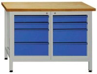 ADB Werkbank lichtgrau, RAL 5012 8 Schubladen 120,0 x...
