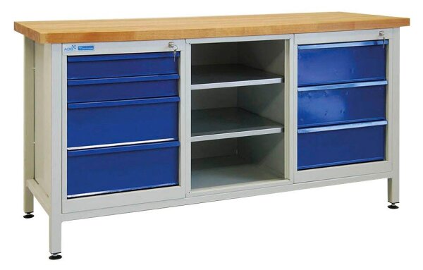 ADB Werkbank lichtgrau, RAL 5012 7 Schubladen 170,0 x 60,0 x 84,0 cm
