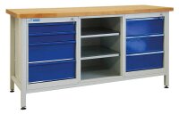 ADB Werkbank lichtgrau, RAL 5012 7 Schubladen 170,0 x...