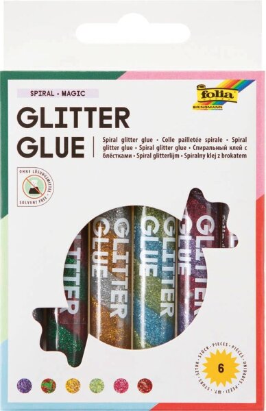 folia Glitter Glue SPIRAL BASIC Klebestifte 10,5 ml, 6 St.