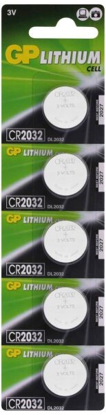GP Knopfzellen CR2032 Lithium 3,0 V, 5 St.