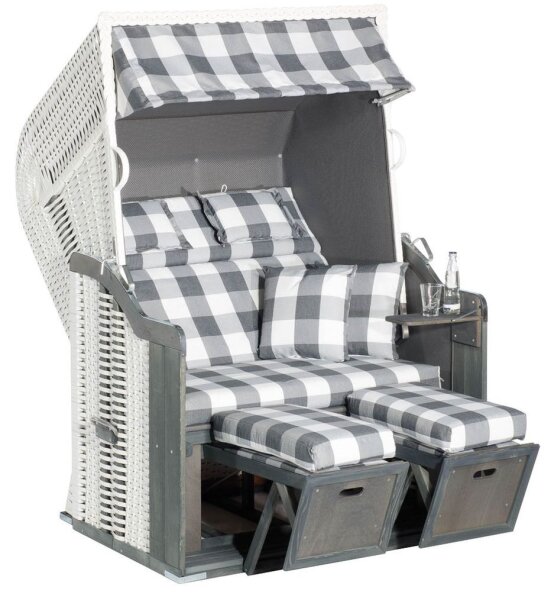 Sunny Smart® Strandkorb Rustikal 255 Plus hellgrau, weiß, dunkelgrau, weiß Kunststoff, Holz, 9-teilig