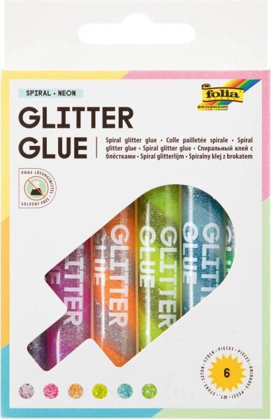 folia Glitter Glue SPIRAL NEON Klebestifte 10,5 ml, 6 St.