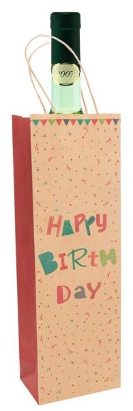 Idena Geschenktüte für Flaschen Geburstag Motiv 10,0 x 39,0 cm, 1 St.