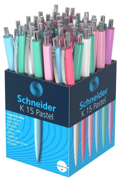 Schneider Kugelschreiber K15 pastell farbsortiert, Schreibfarbe: blau, 50 St.