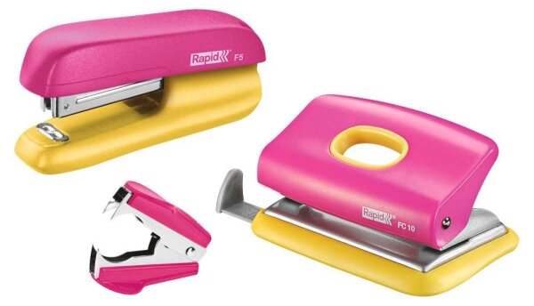 Rapid Locher und Heftgeräte Set Mini pink/gelb  ( 5000371 )