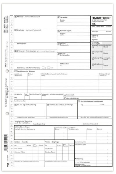 RNK-Verlag Frachtbrief Frachtbriefe, 50 St.