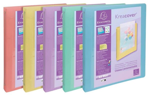 Exacompta Kreacover Präsentationsringbuch 4-Ringe farbsortiert 4,0 cm DIN A4, 15 St.