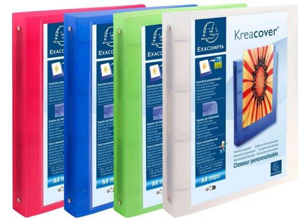 Exacompta Kreacover Präsentationsringbücher 4-Ringe farbsortiert 4,0 cm DIN A4, 12 St.