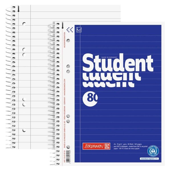 BRUNNEN Collegeblock Student Recycling liniert DIN A5 Innenrand, 1 St.