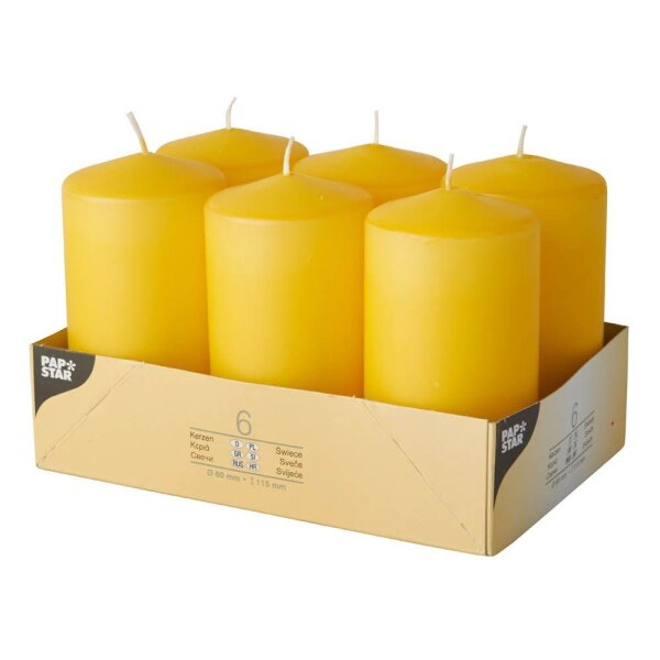 STARPAK Stumpenkerze goldgelb, 6 St.