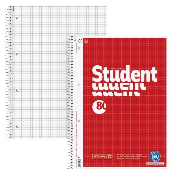 BRUNNEN Collegeblock Student Lineatur 22 kariert DIN A4 Innenrand, 1 St.