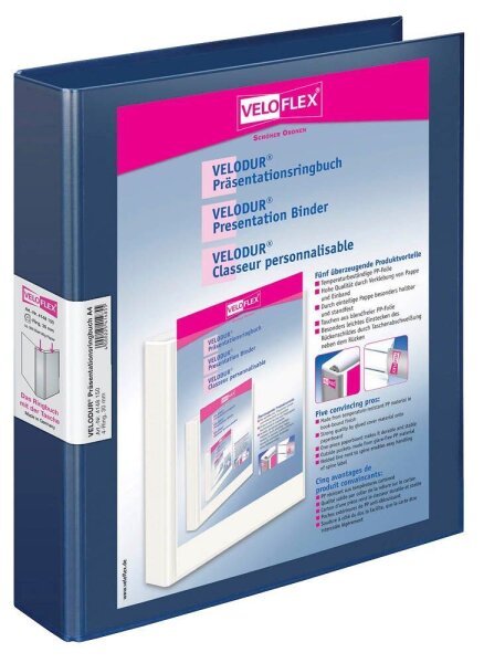 VELOFLEX VELODUR® Präsentationsringbücher 4-Ringe blau 4,6 cm DIN A4, 10 St.