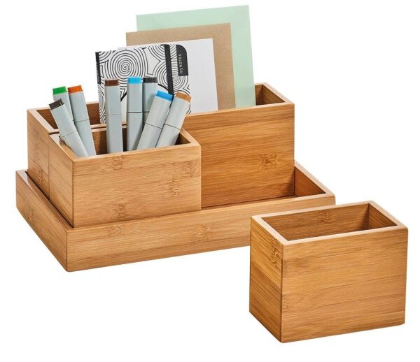 Zeller Schreibtisch-Organizer 4tlg-Set natur Bambus 3 Fächer 28,0 x 17,7 x 11,0 cm