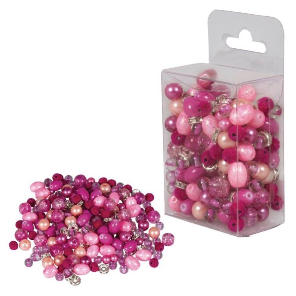 Rayher Perlen-Set Glasperlenmix mit Effektperlen pink
