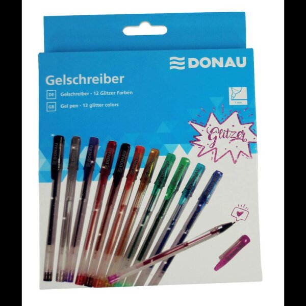 DONAU Glitzer Gelschreiber transparent 1,0 mm, Schreibfarbe: farbsortiert, 12 St.
