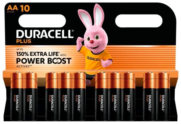 DURACELL Batterien PLUS Alkali-Mangan Mignon AA 1,5 V, 10 St.