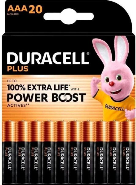 DURACELL Batterien PLUS Alkali-Mangan Micro AAA 1,5 V, 20 St.