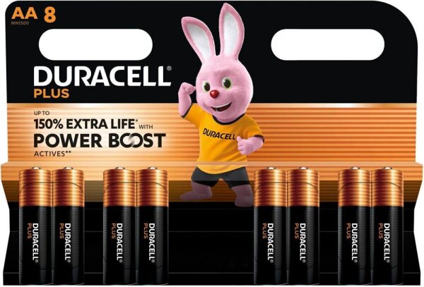 DURACELL Batterien PLUS Alkali-Mangan Mignon AA 1,5 V, 8 St.