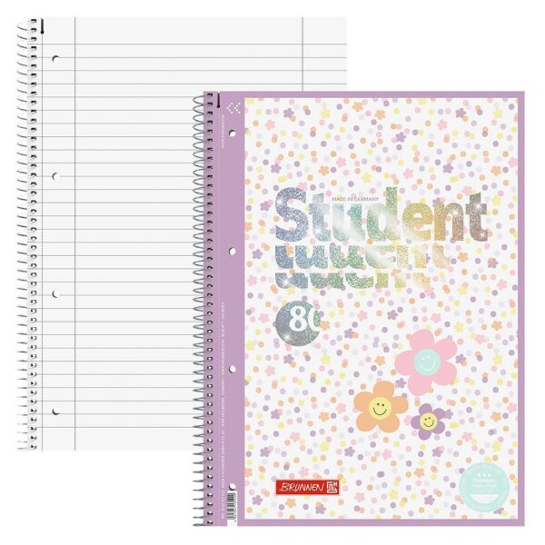 BRUNNEN Collegeblock Premium Student Happy Hippie liniert DIN A4 Innen- und Auße  ( 1067927422 )