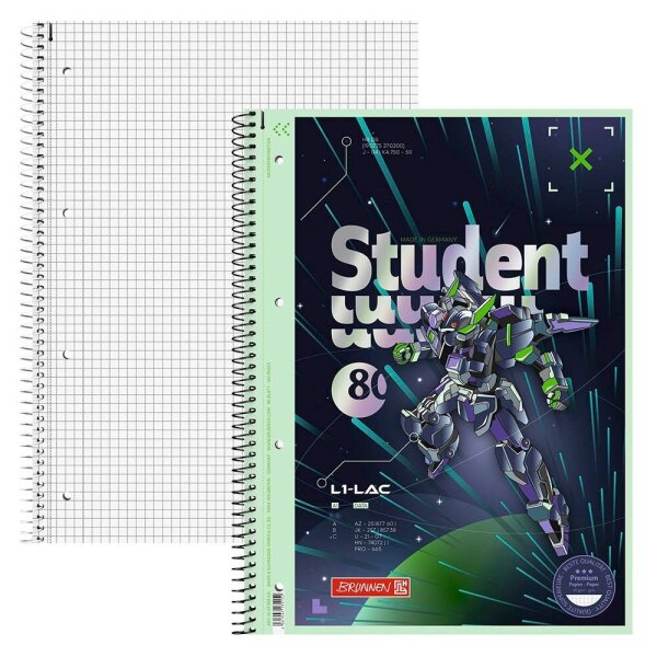 BRUNNEN Collegeblock Premium Student Robot Heroes  kariert DIN A4 Innen- und Außenrand, 1 St.