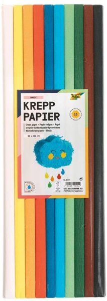 folia Krepppapier BASIC farbsortiert 32 g/qm 10 Rollen