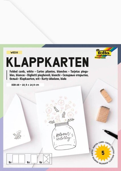 folia Faltkarten mit Briefumschlägen 150500 weiß DIN A6, 5 St.