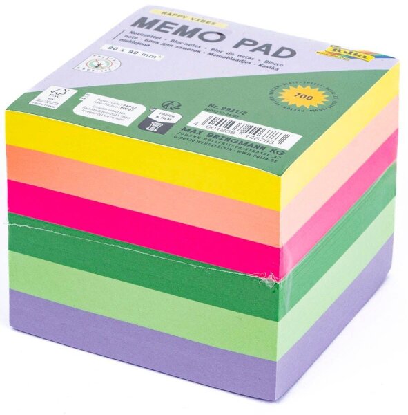 folia HAPPY VIBES Notizzettel lose bunt 9,0 x 9,0 cm, 700 Blatt, 1 St.