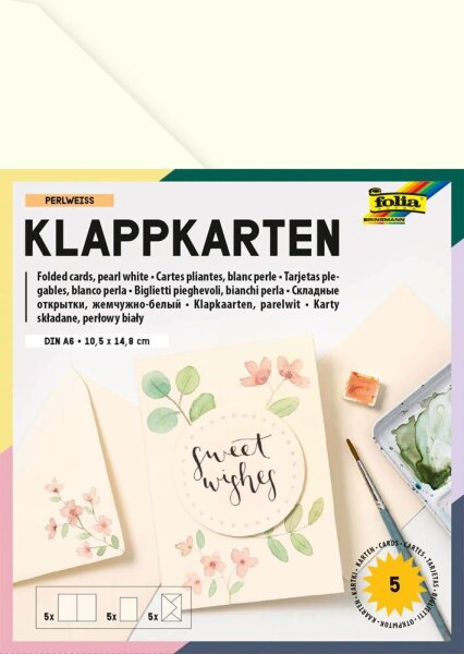 folia Faltkarten mit Briefumschlägen 150501 perlweiß DIN A6, 5 St.