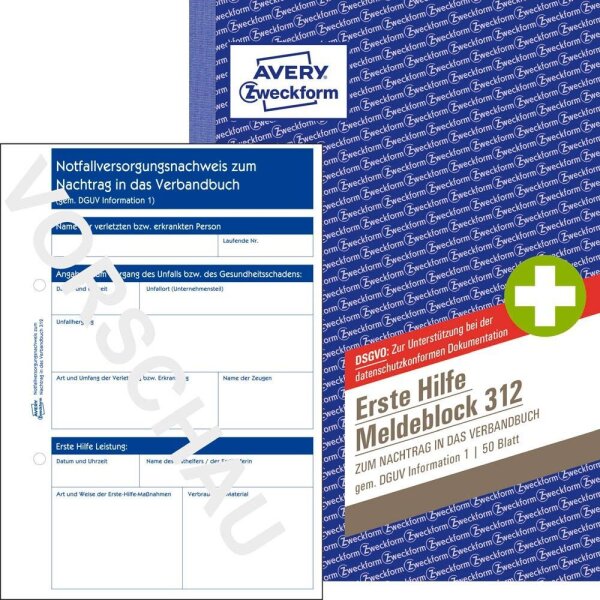 AVERY Zweckform Erste Hilfe Meldeblock Formularbuch 312, 1 St.