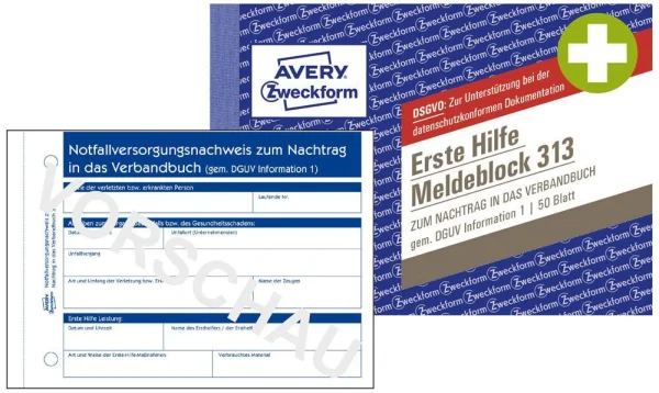 AVERY Zweckform Erste Hilfe Meldeblock Formularbuch 313,...
