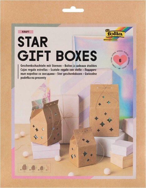 folia Geschenktüten STAR GIFT BOXES braun 75,0 / 85,0 / 110,0 x 130,0 / 150,0 / 195,0 mm, 6 St.