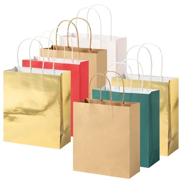 folia Papiertüten CLASSIC M rot, natur, grün, je 2x creme, metallic gold 18,0 x 21,0 cm, 7 St.