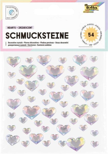 folia Schmucksteine transparent HEARTS IRIDESCENT, 54 St.