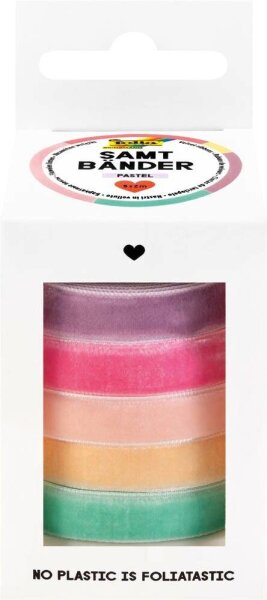 folia Geschenkband PASTELL samtig champagner, rosa, lila, hellblau, hellgrün 10,0 mm x 2,0 m