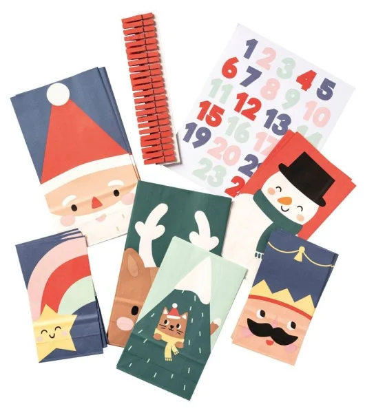 folia Adventskalender SANTA & FRIENDS mehrfarbig