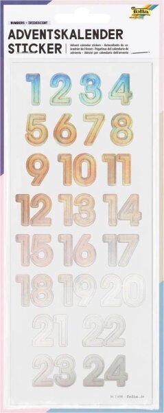 folia Adventskalenderzahlen NUMBERS IRIDESCENT irisierend 24 St.