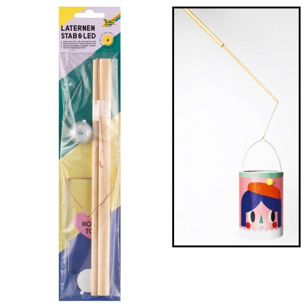 folia Bastelzubehör Laternenstab mit Drahtbügel + 1 LED Licht natur