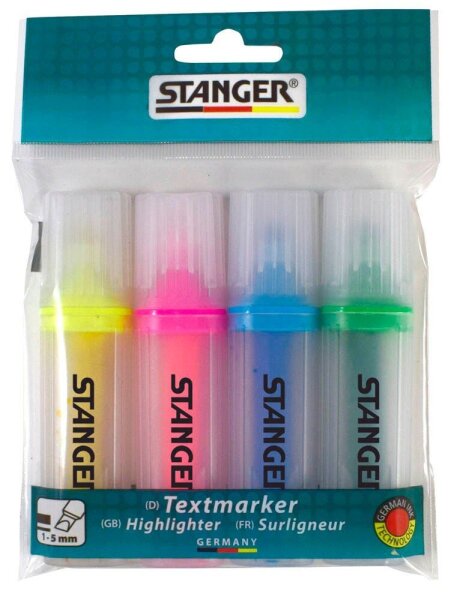STANGER transparent Textmarker farbsortiert, 4 St.  ( 180009008 )