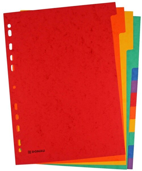 DONAU Register DIN A4 Vollformat 12 rot, orange, gelb, grün, blau, lila 12-teilig, 1 Satz