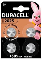 DURACELL Knopfzellen CR 2025 Lithium 3,0 V, 4 St.