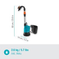 GARDENA Regenfasspumpe 2000/2 Ready-to-Use 18,0 V, mit 1 Akku