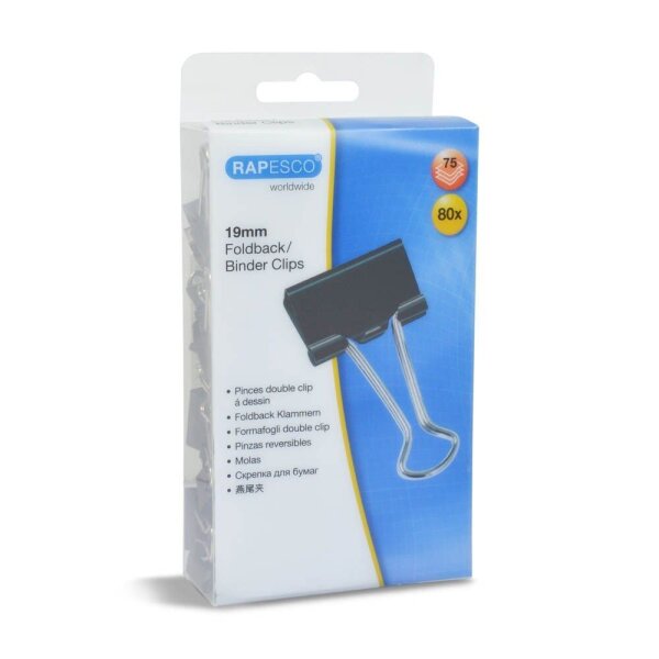 RAPESCO® Foldbackklammern schwarz 1,9 cm, 80 St.