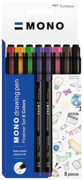 Tombow MONO Fineliner-Set farbsortiert 0,35 mm, 8 St.
