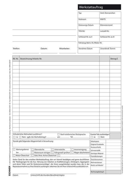 EICHNER Kfz-Auftrag Formulare, 500 St.