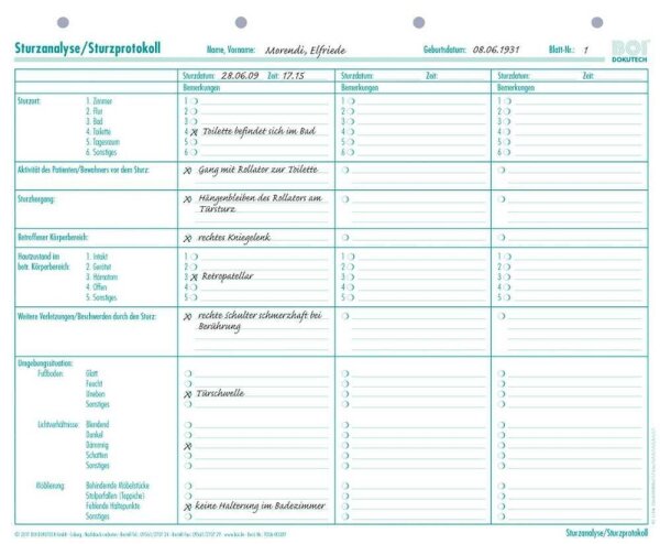 BOI Sturzanalyse/Sturzprotokol Formulare, 50 St.