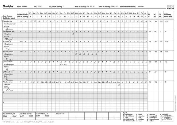 BOI Dienstplan DIN A2 für bis zu 21 Mitarbeiter Formulare, 50 St.