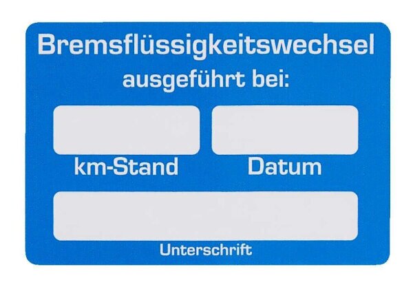 EICHNER Aufkleber Bremsflüssigkeitswechsel ausgeführt, blau/weiß, 250 St.