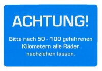 EICHNER Aufkleber ACHTUNG! Räder nachziehen lassen,...