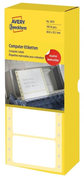 4.000 AVERY Zweckform Computer-Endlosetiketten 3615 weiß 88,9 x 35,7 mm